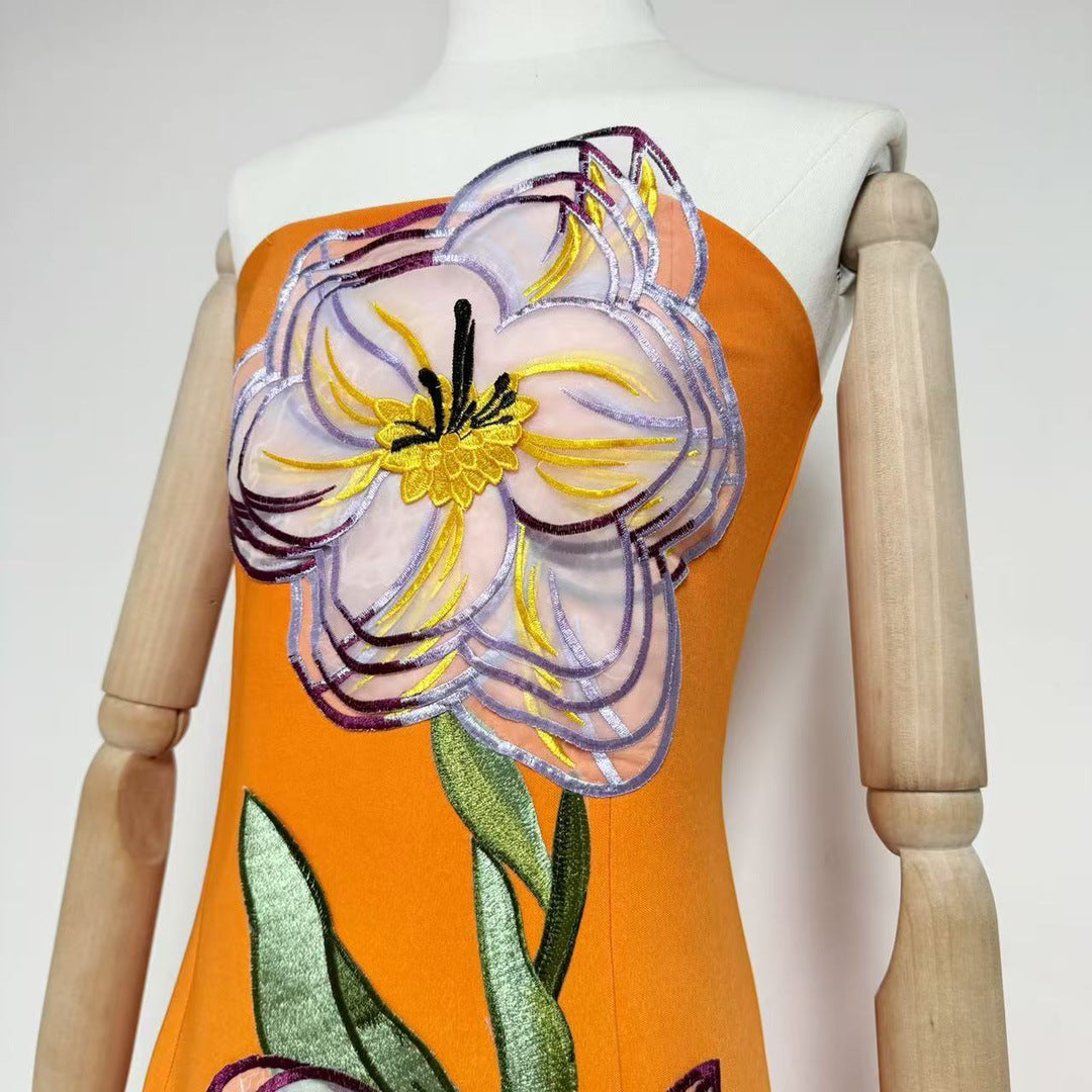 Floral Bustier Maxi Dress in Orange