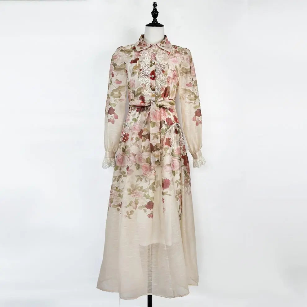Long Sleeve Floral Printed Woven Maxi Dress