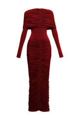 Red Form-Fitting Maxi Dress with Asymmetrical Shoulder