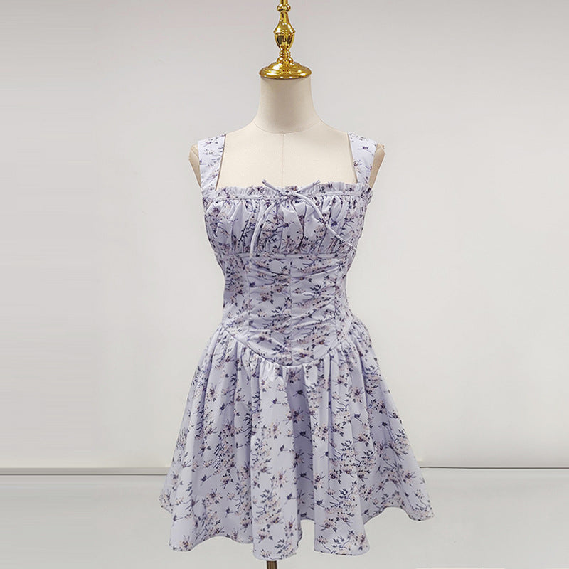 Blue Floral Print Mini Dress with Bloomers