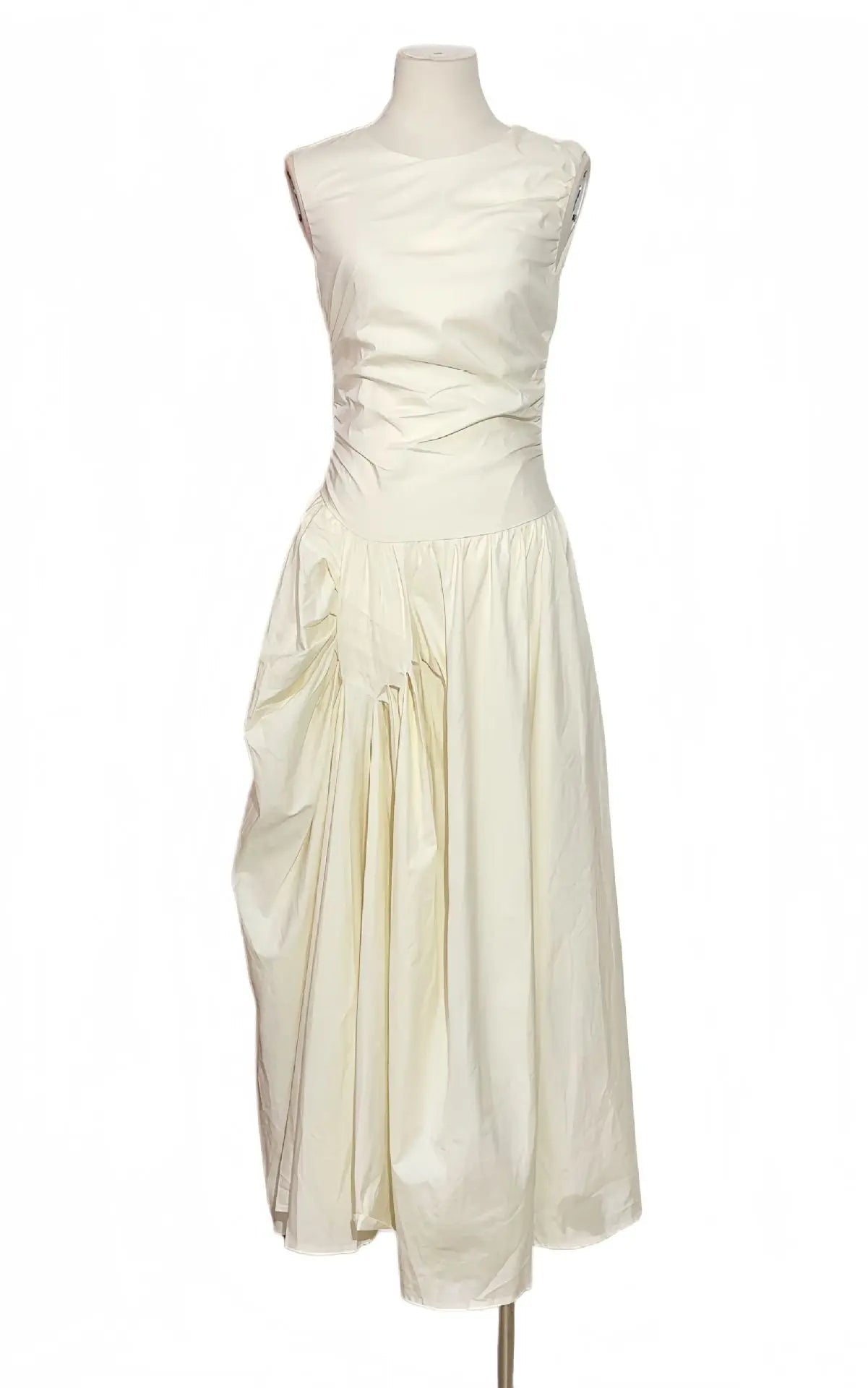 Ruched A-Line Sleeveless Midi Dress in Apricot