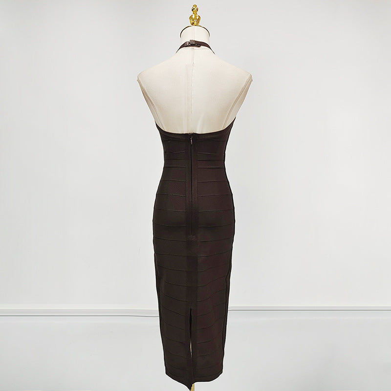 Halter Bodycon Midi Bandage Dress