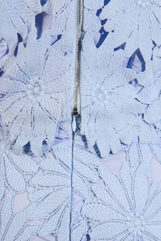 Lace Embroidered Top & Maxi Skirt Two-Piece Set in Blue