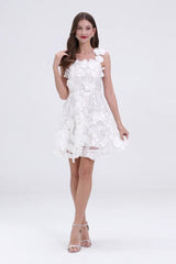 3d Floral Lace Mini Dress in White