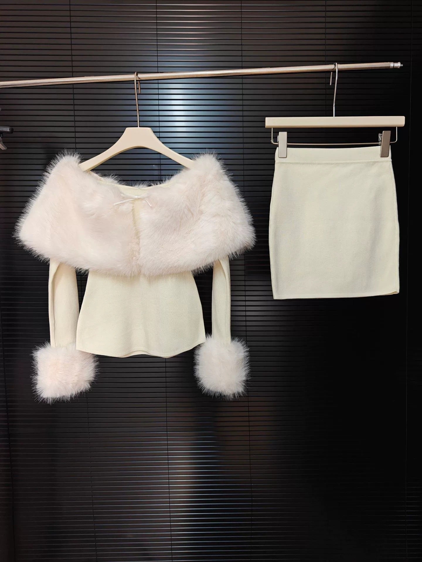 Off Shoulder Furry Skirt Set