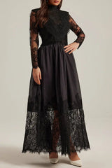 Flowerr Lace Embroidery Maxi Dress Set in Black