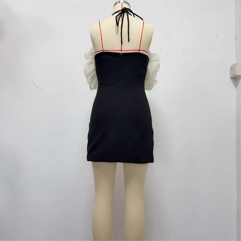 Ruffle Backless Mini Dress in Black