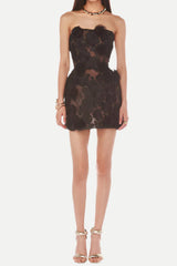 Floral Embroidery Mini Dress in Black