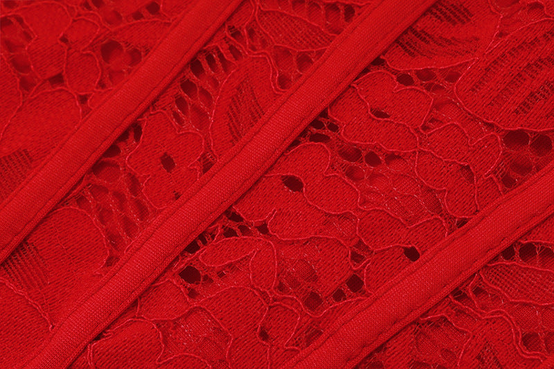 Red Bandage Backless Floral Lace Corset mini Dress