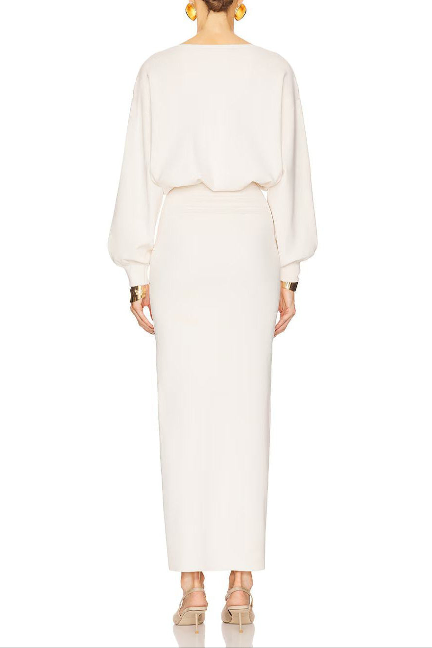 High Elastic Long Hip Maxi Dress in White