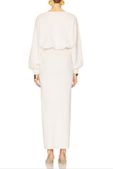 High Elastic Long Hip Maxi Dress in White