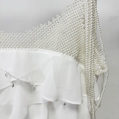 White Nail Bead Layered Leaf Maxi Dress