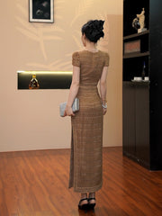 Hollow Maxi Dress in Brown