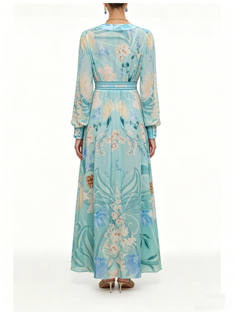 Silk Floral V-Neck Maxi Dress