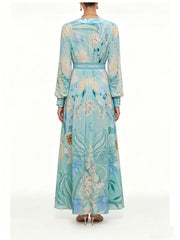 Silk Floral V-Neck Maxi Dress
