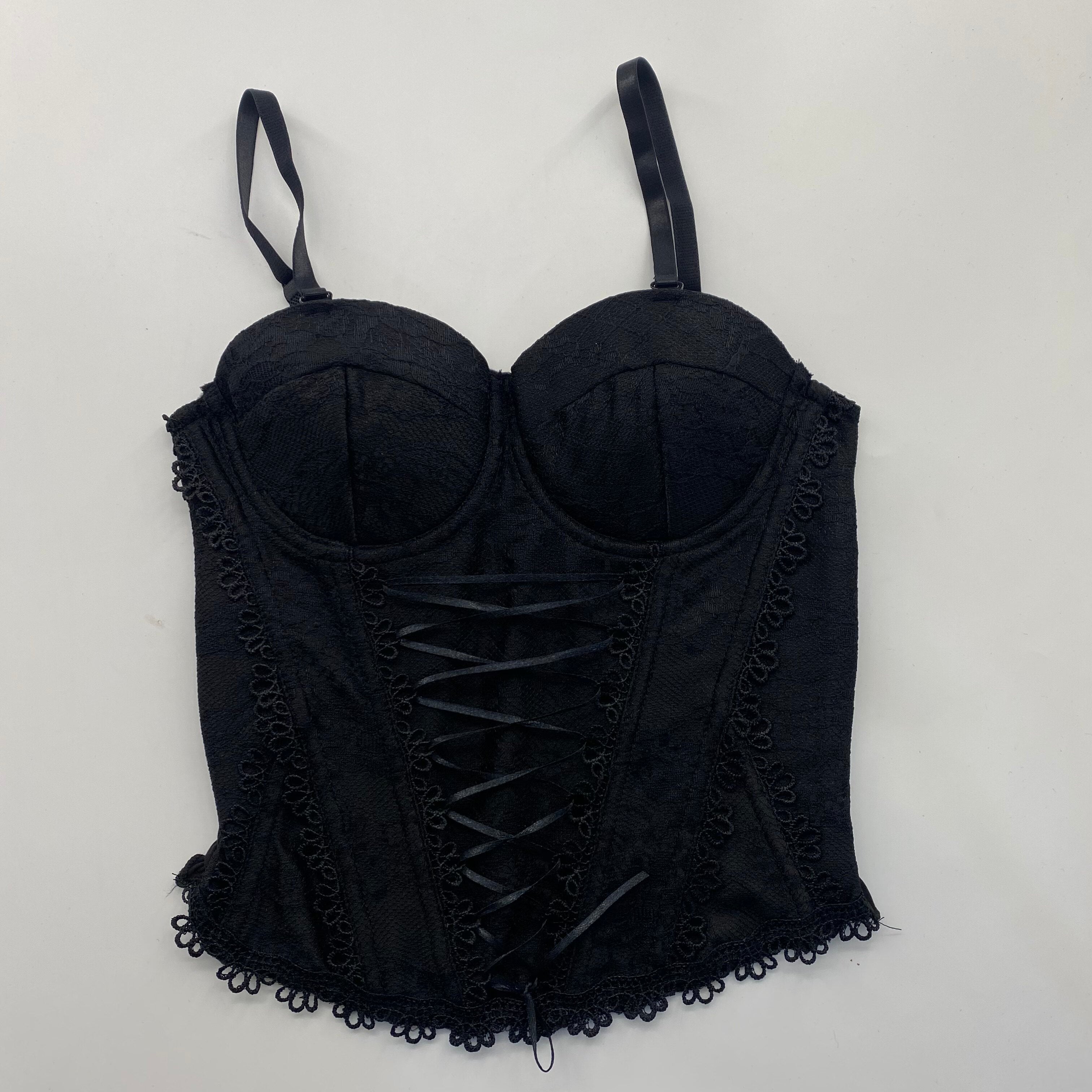 Adjustable Strap Floral Lace Front Lace-Up Cropped Corset Bustier Top