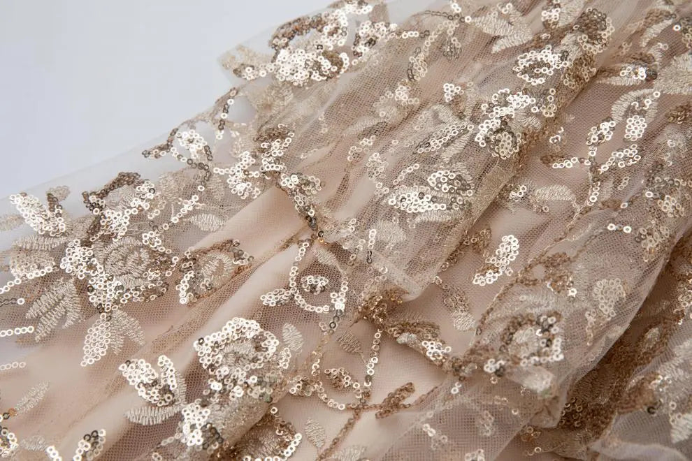 Gold Rhinestone Sequin Embroidery Maxi Dress