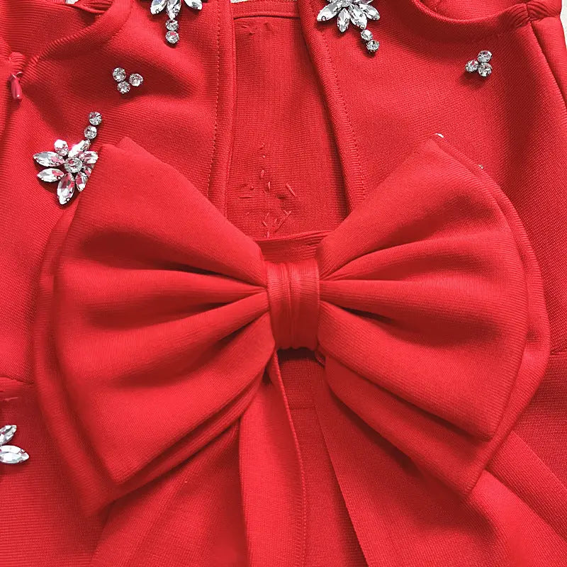 Sleeveless Diamond Bandage Mini Dress in red