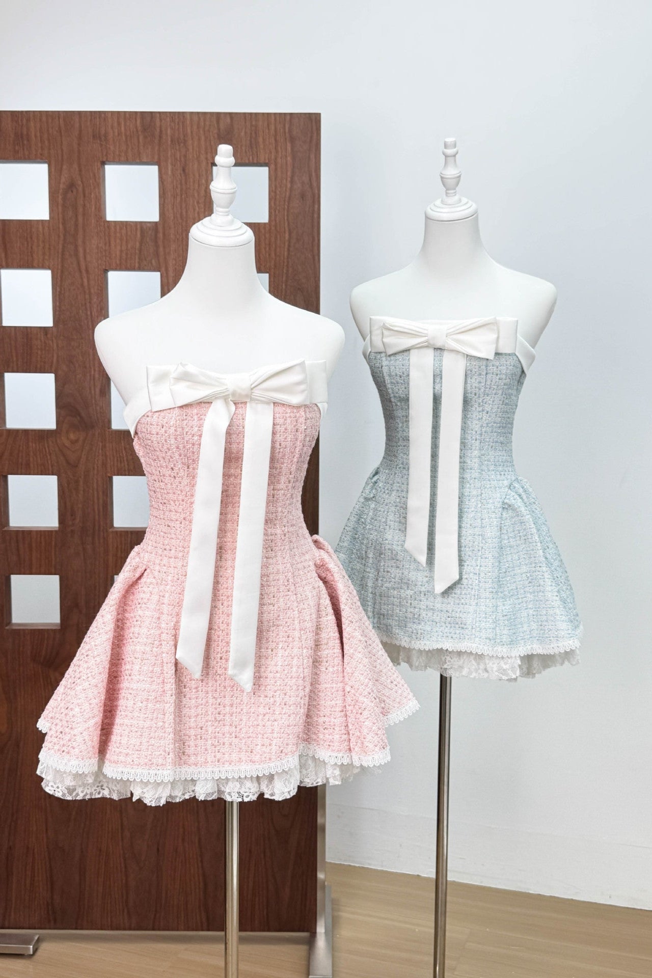 Woven Lace Top Mini Dress in Pink
