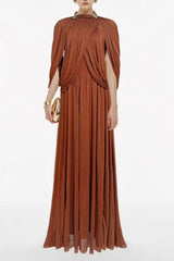 Brown Cape Sleeve Knit Maxi Dress