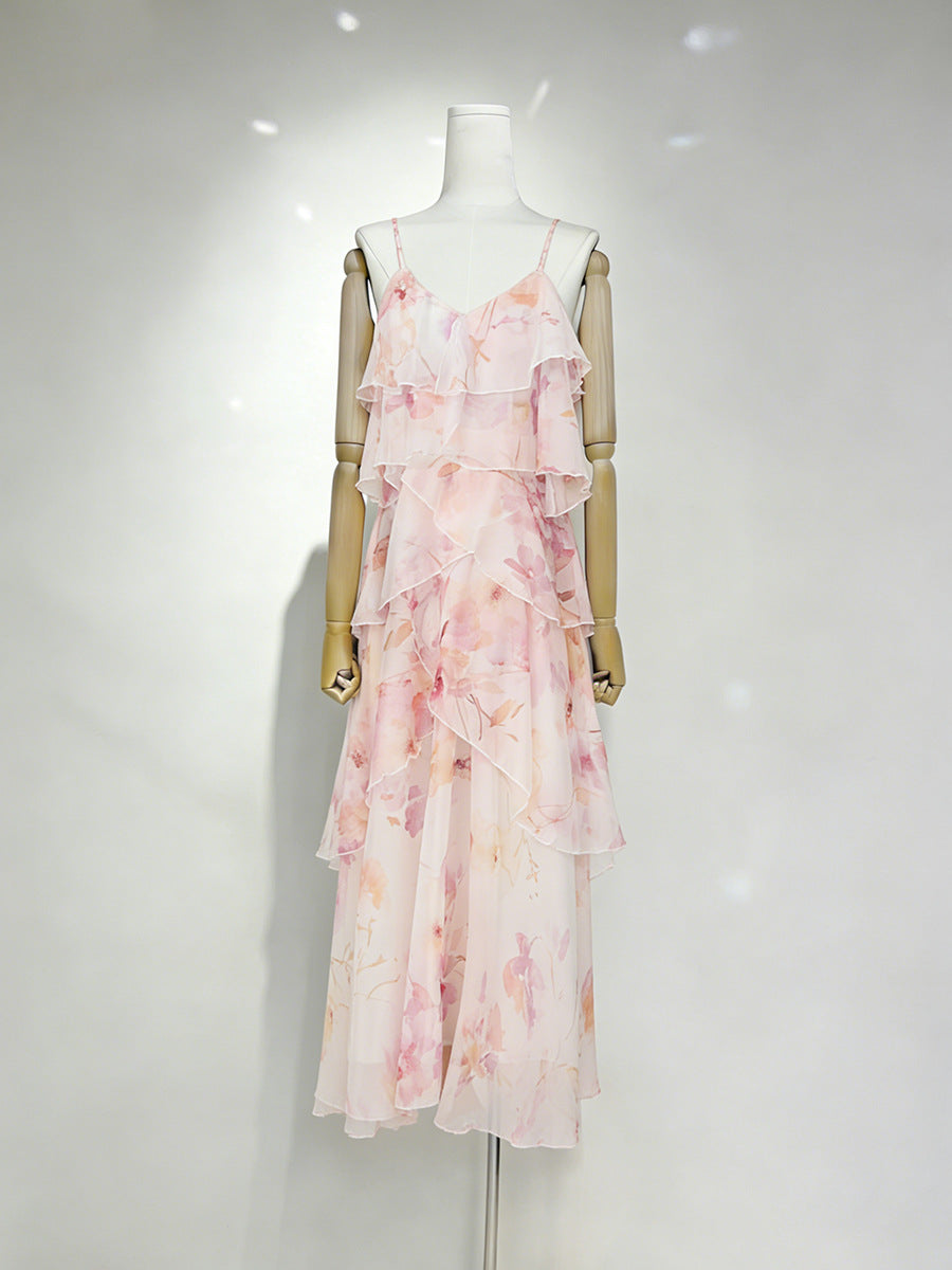 V-Neck Strap Maxi Dress - Pink