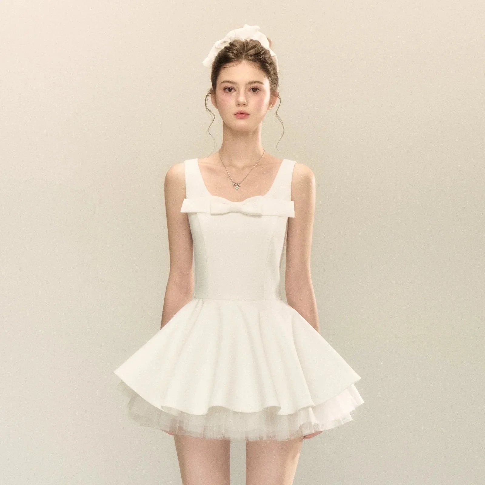 Spliced Mesh Puffy Mini Dress