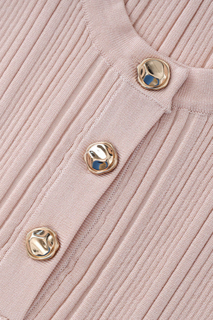 Sleeveless Knitted Dress Top Skirt Set in Apricot