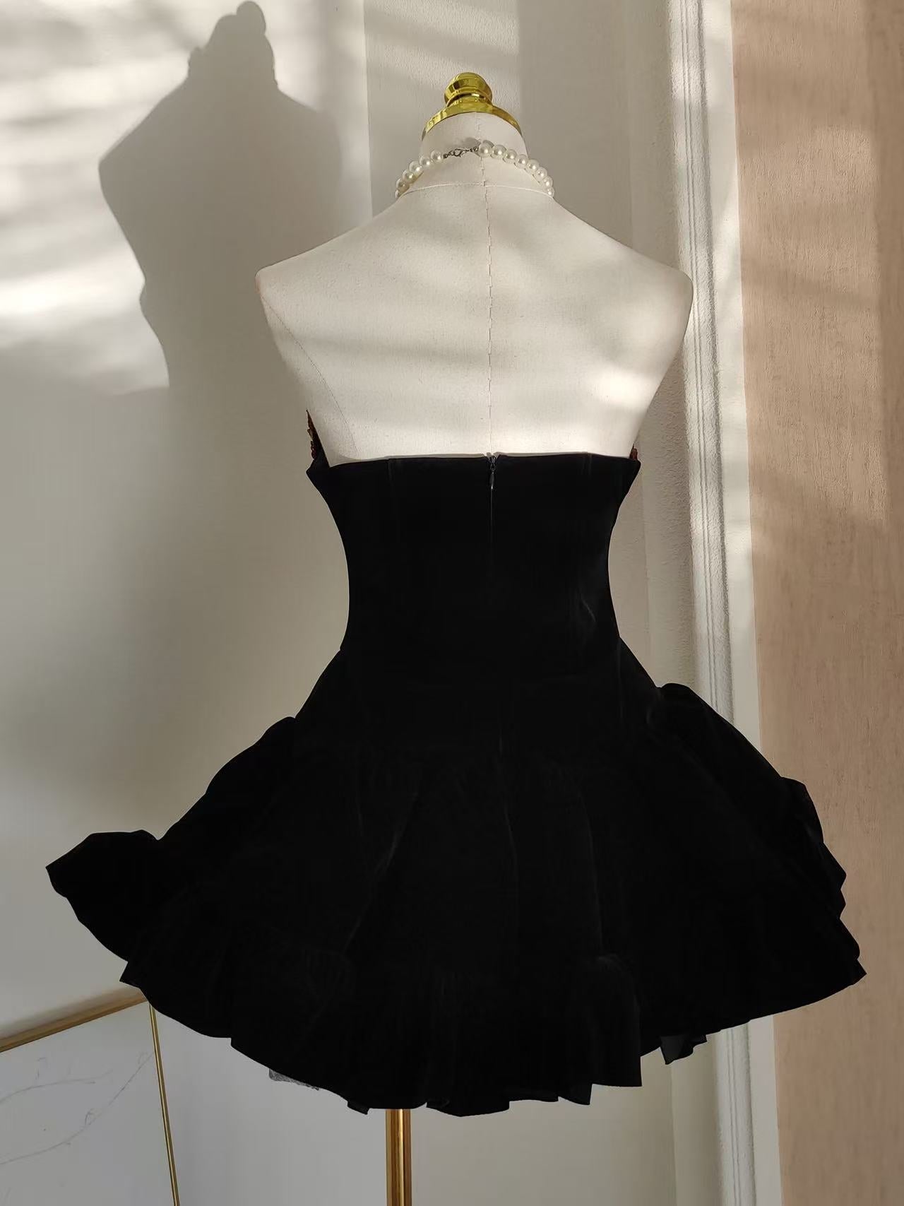 Sequin Embellished Mini Dress in Black