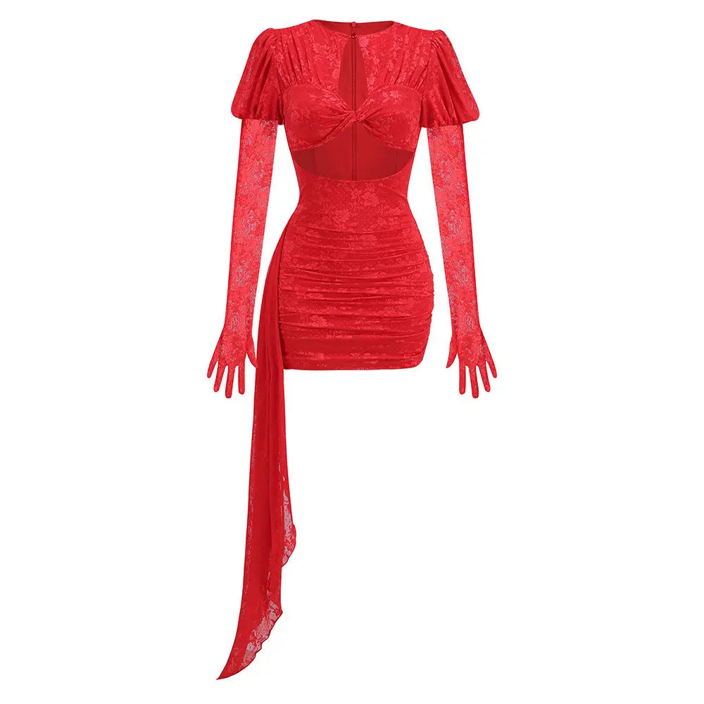 Floral Cutout Mini Dress - Red