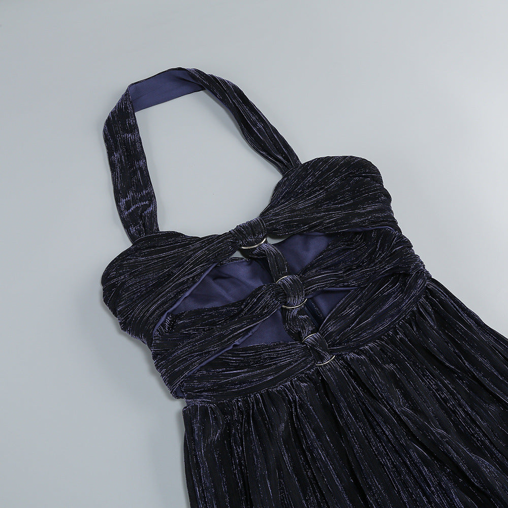 Halter Cutout Maxi Dress in Navy Blue