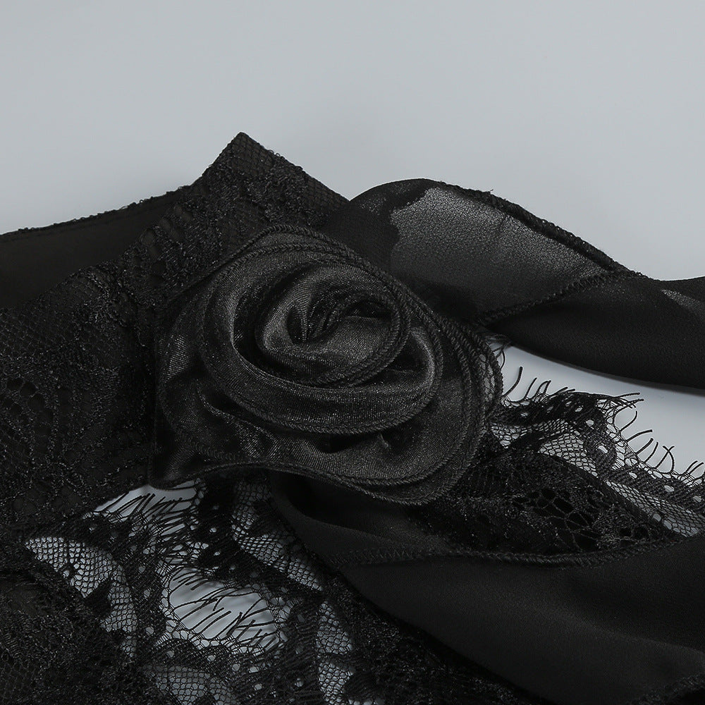Cotton Lace Hollow Maxi Dress in Black