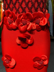 3D Flower Sequin Halter Bandage Maxi Dress in Red