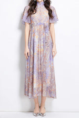 Single-Breasted Printed Midi Dress