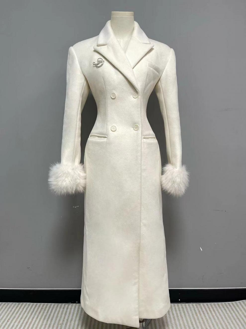 Slim Faux Fur Mid-Length Woolen Coat