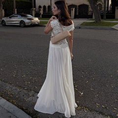 Winter Style Sheer V-Neck Lace-Trimmed Maxi Dress