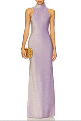 Sleeveless Back Flower Embellished Halter Maxi Dress in Purple