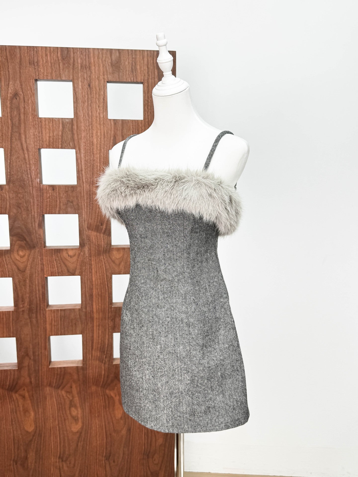 Faux Fur Mini Dress in Grey