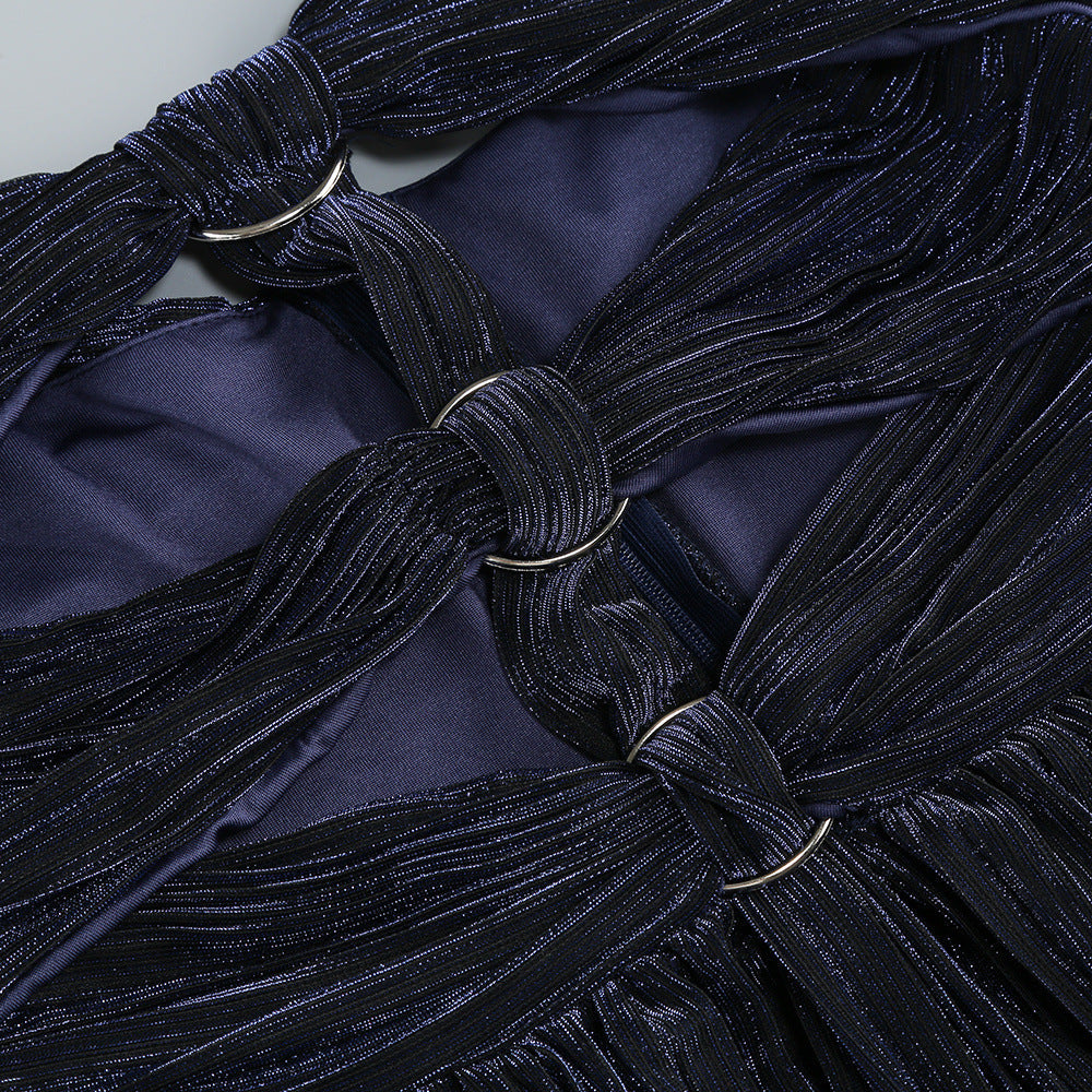 Halter Cutout Maxi Dress in Navy Blue