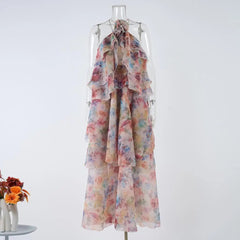Floral Print Halter Midi Dress