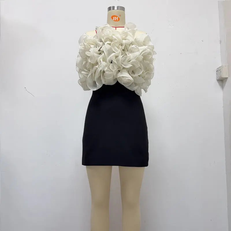 Ruffle Backless Mini Dress in Black