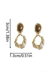 Tiger Eye Stone Hollow Gold Drop Earrings