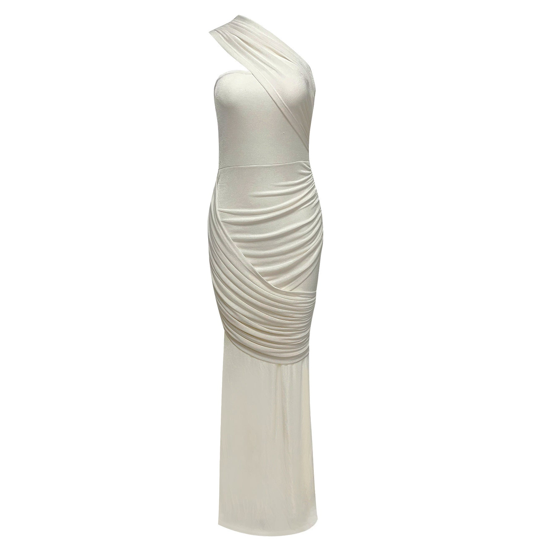 Asymmetrical Off-Shoulder Ruffled Maxi Dress - White