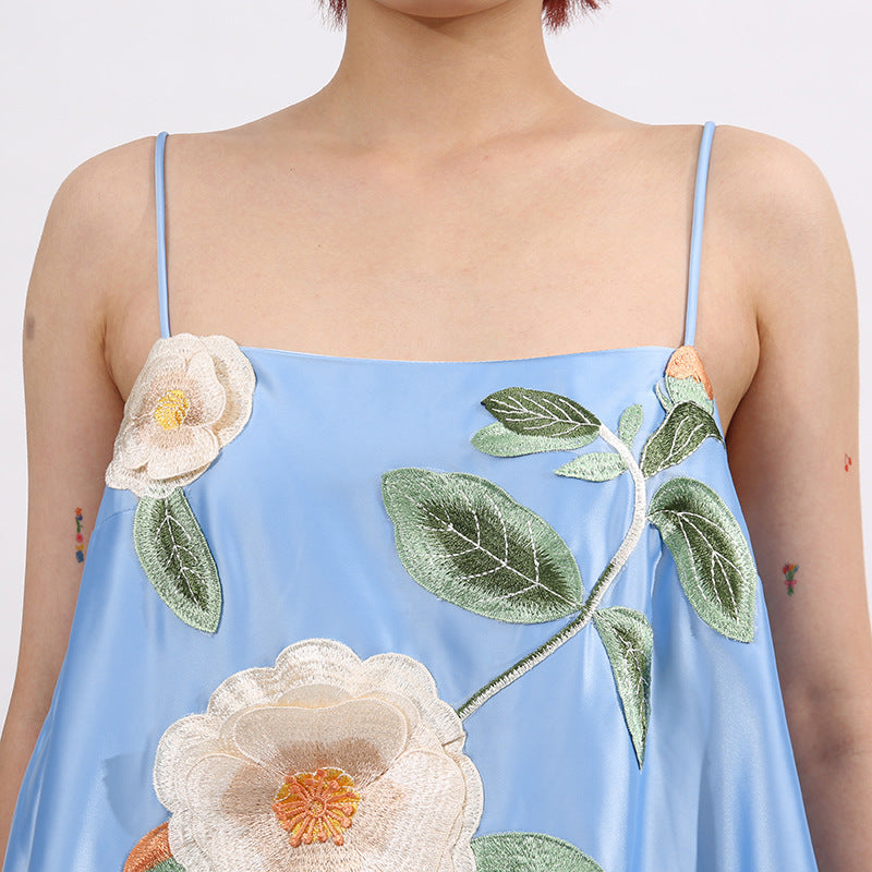 Floral Embroidered Mini Dress in Blue
