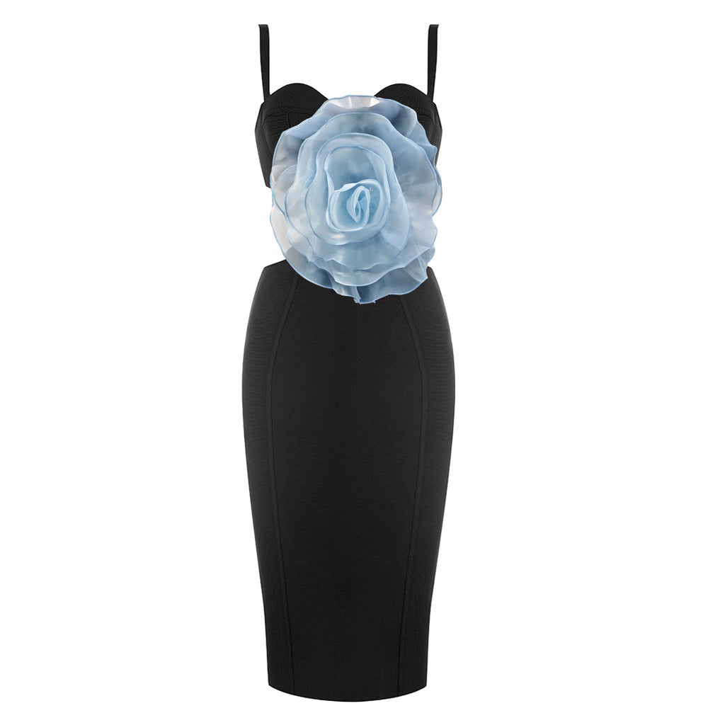 Mesh Flower Bandage Midi Dress