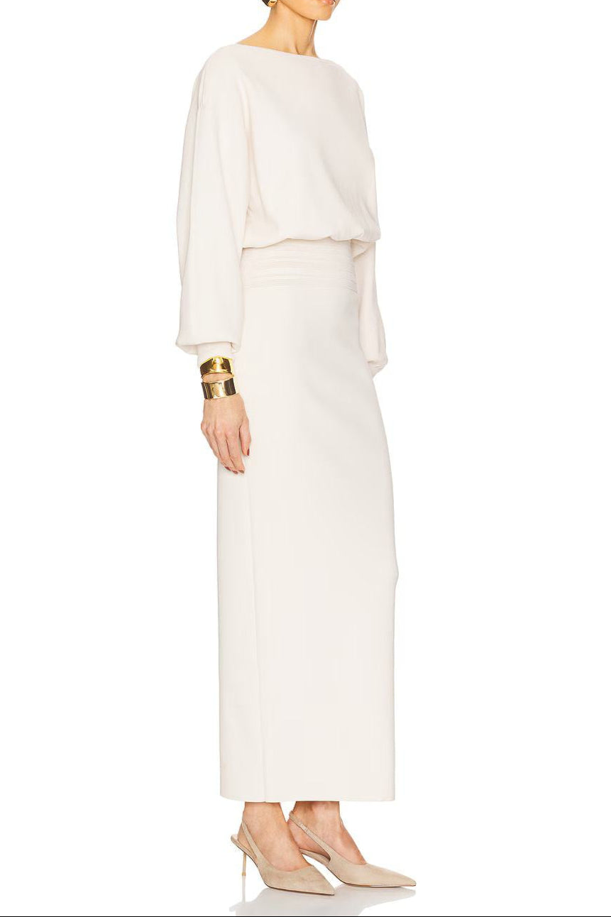 High Elastic Long Hip Maxi Dress in White