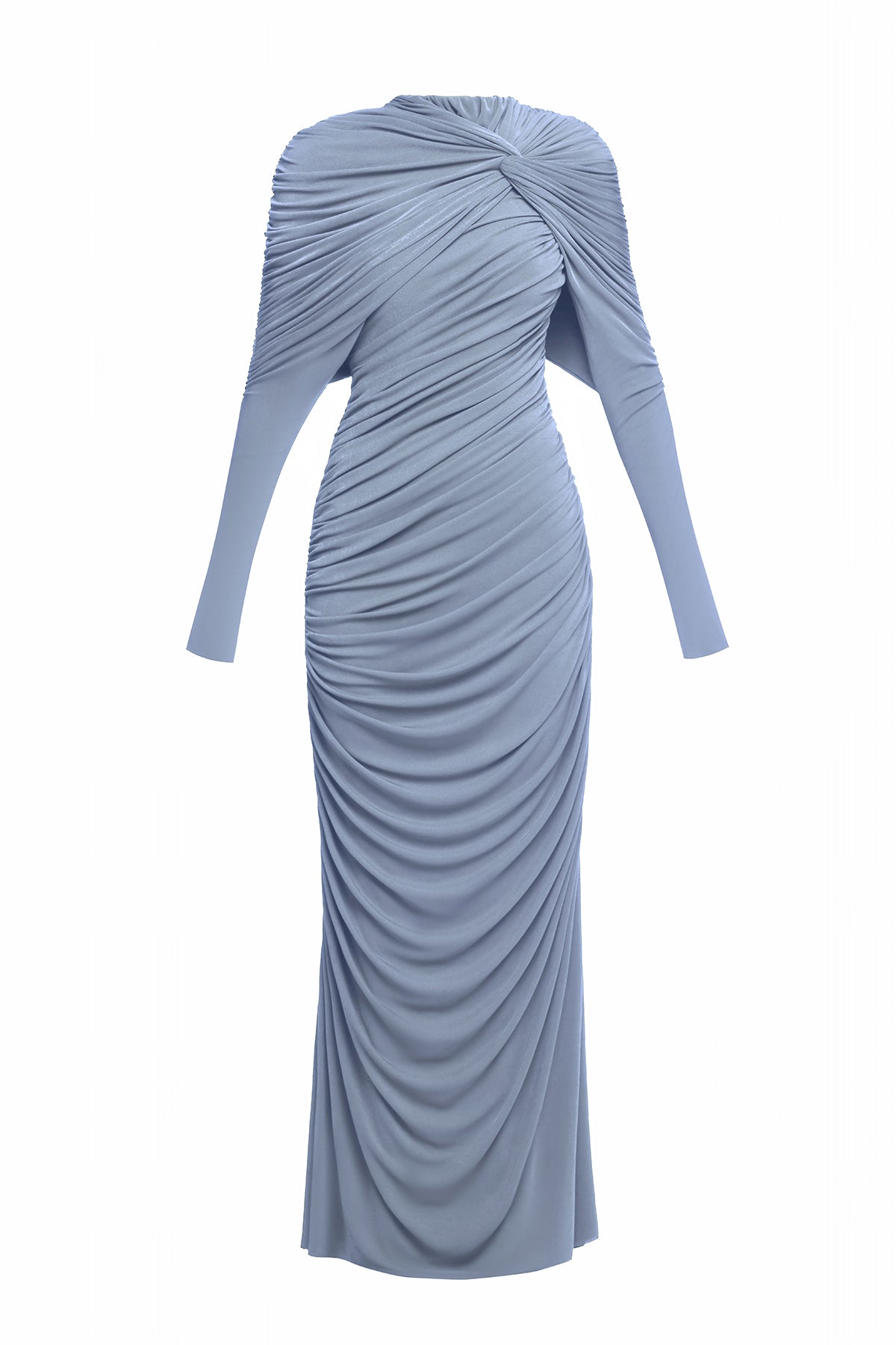 Long Sleeve Knot Bodycon Maxi Dress in Blue