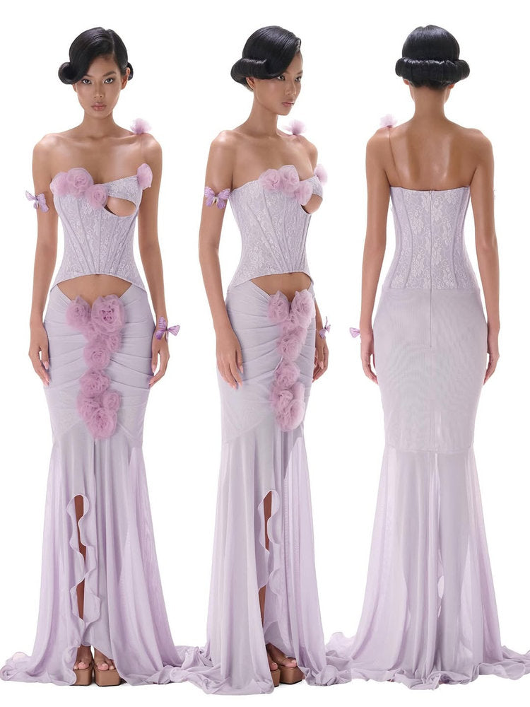 3D Flower Maxi Dress in Purple