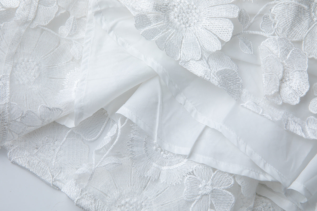 3d Floral Lace Mini Dress in White