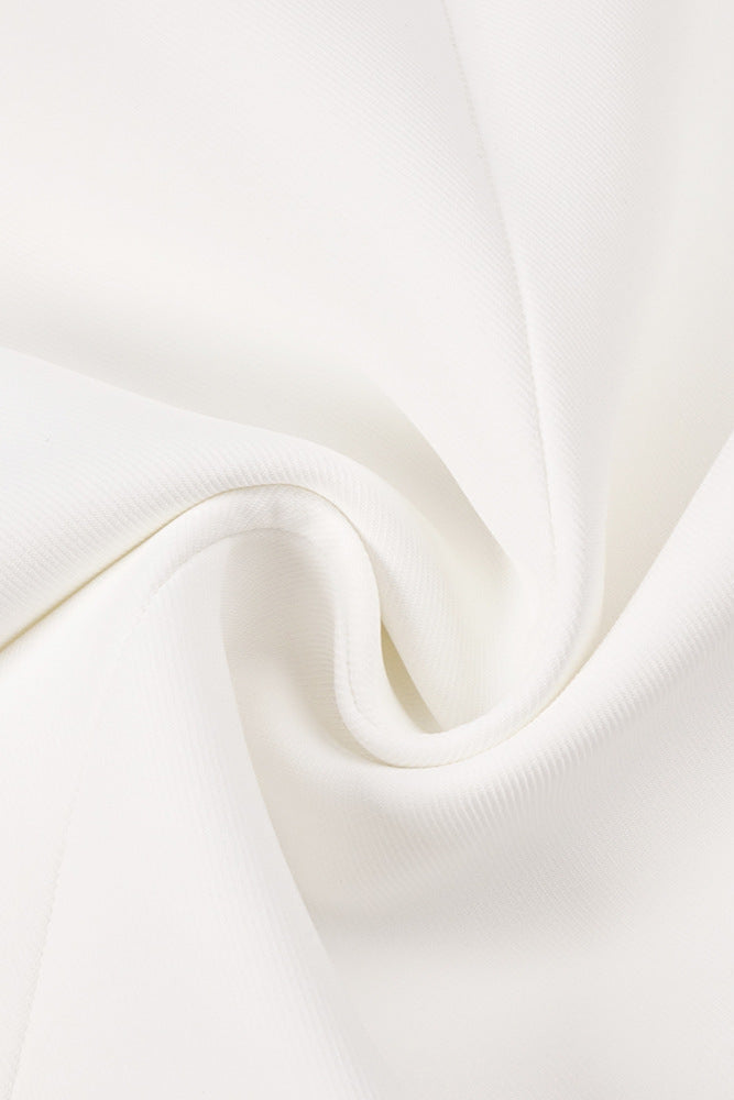 V-Neck Cutout Backless Crepe Halter Dress - White