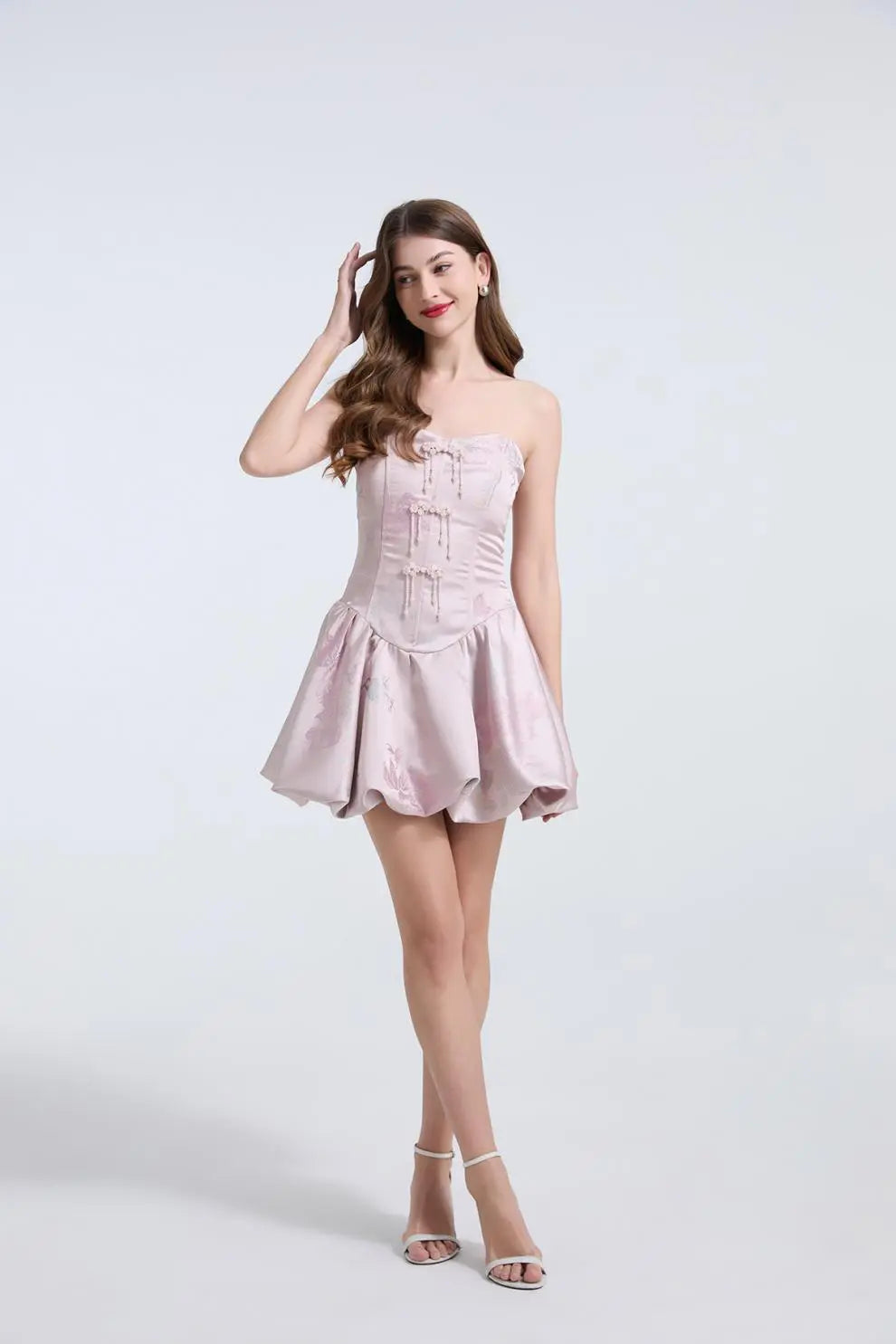Fishbone Bodice A-Line Mini Dress in Pink